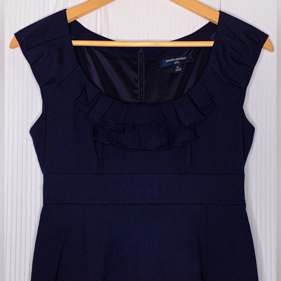 Banana Republic - Navy Sleeveless Midi Dress With Front Ruffle Detail - 0 Petite - Picture 3 of 8